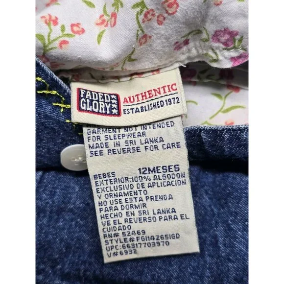 Vintage Faded Glory Denim Embroidered Flower Dress Size 12 Months - Picture 5 of 10